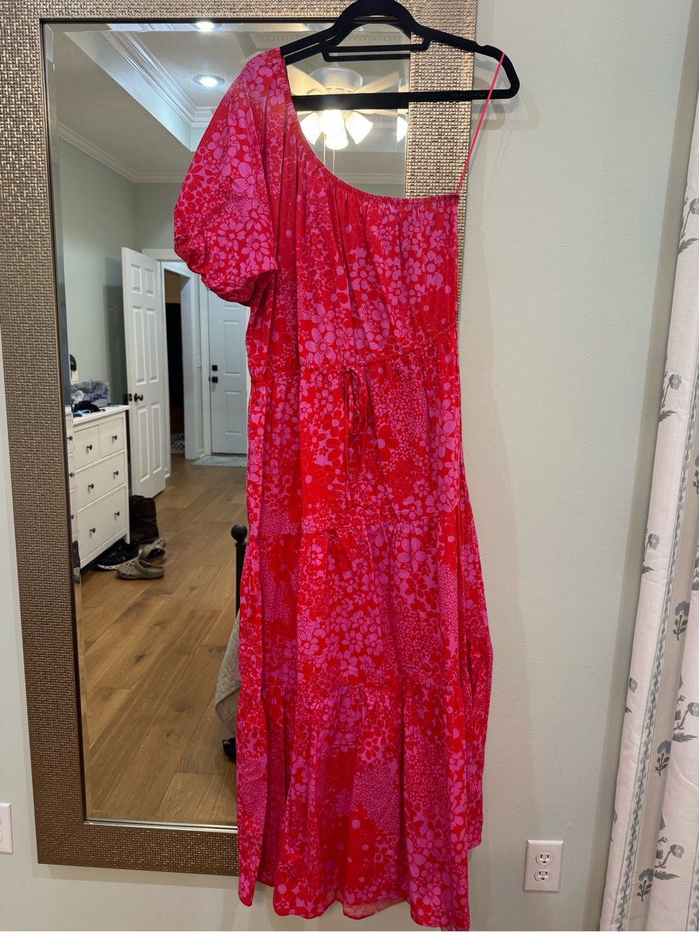 Sugarlips Hot Pink One-Shoulder Floral Maxi Dress